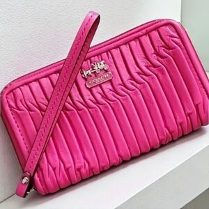COACH Madison Gathered Leather Zip Around Wristlet/Wallet in Fuchsia Pink